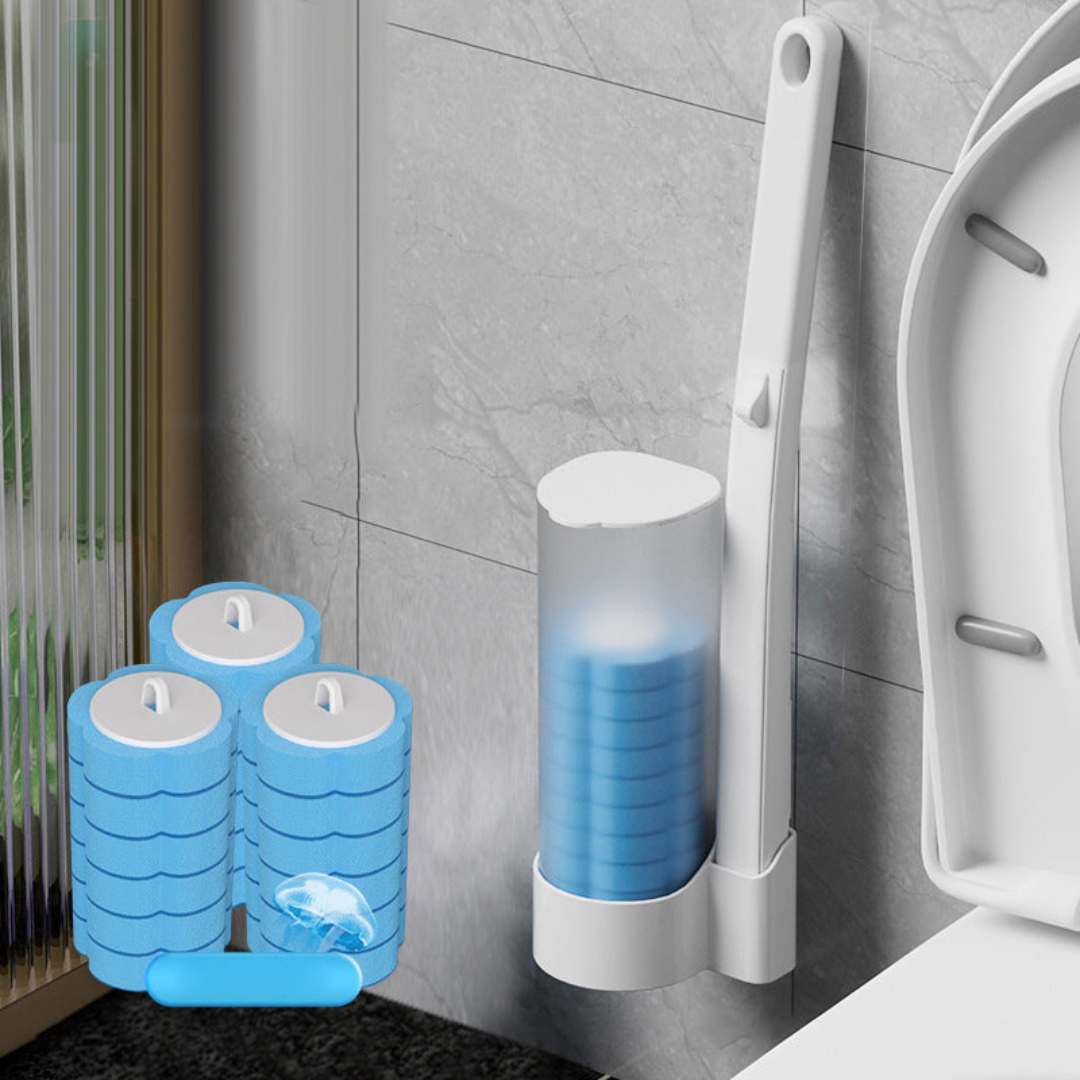 FlushAway Engångs Toalettrengöringskit | 18-delars Borstpåfyllnings- och Hållarset för Badrum