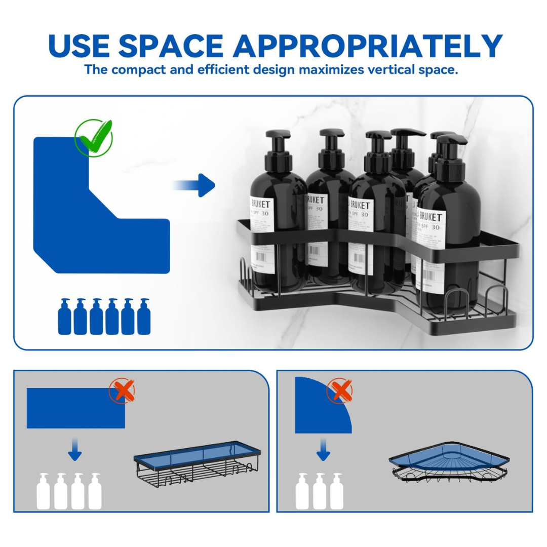 SleekStick 2-Pack Duschkorg | Rostfri, Självhäftande Svarta Badrumshyllor