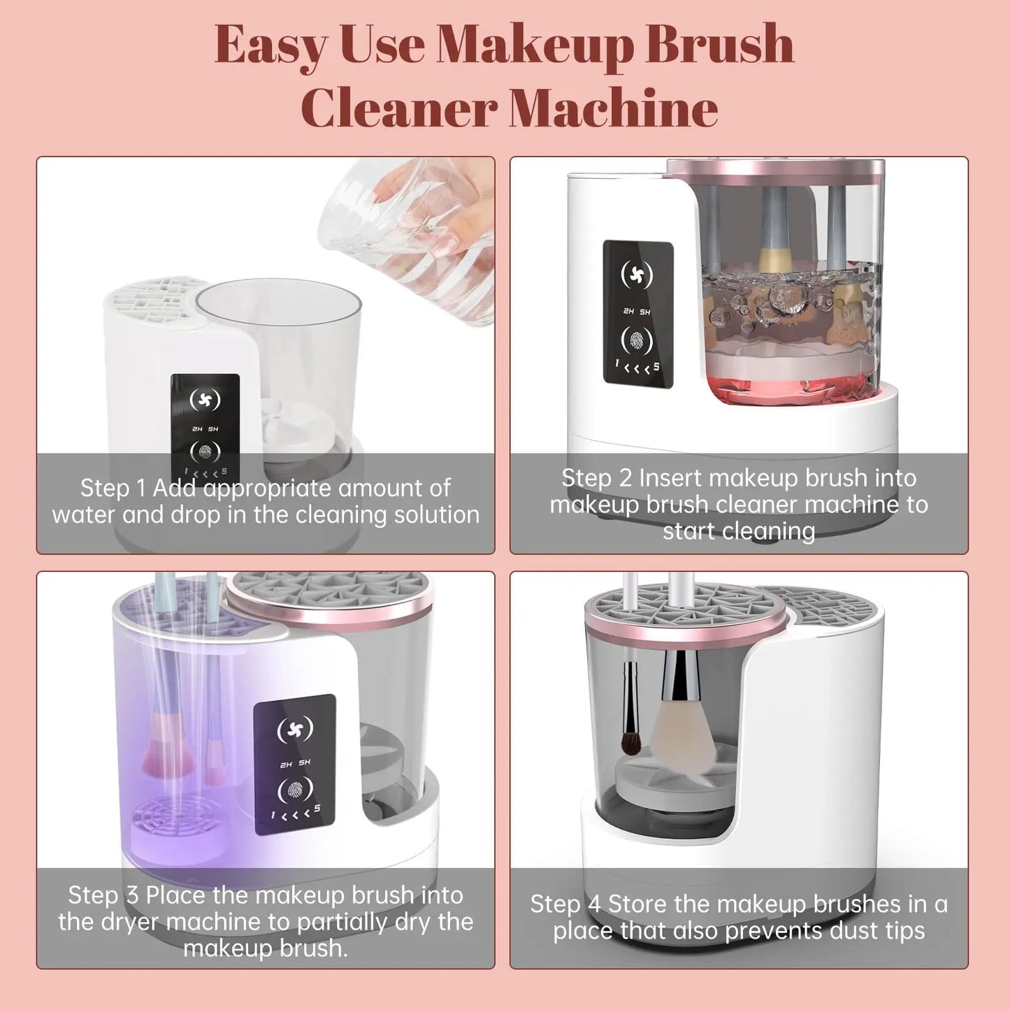 Elektrische make-upborstelreiniger Machine met make-upborstel Droger-houder-draagbare USB-cosmetische penselen Sneldrogend gereedschap Schonere wasmachine