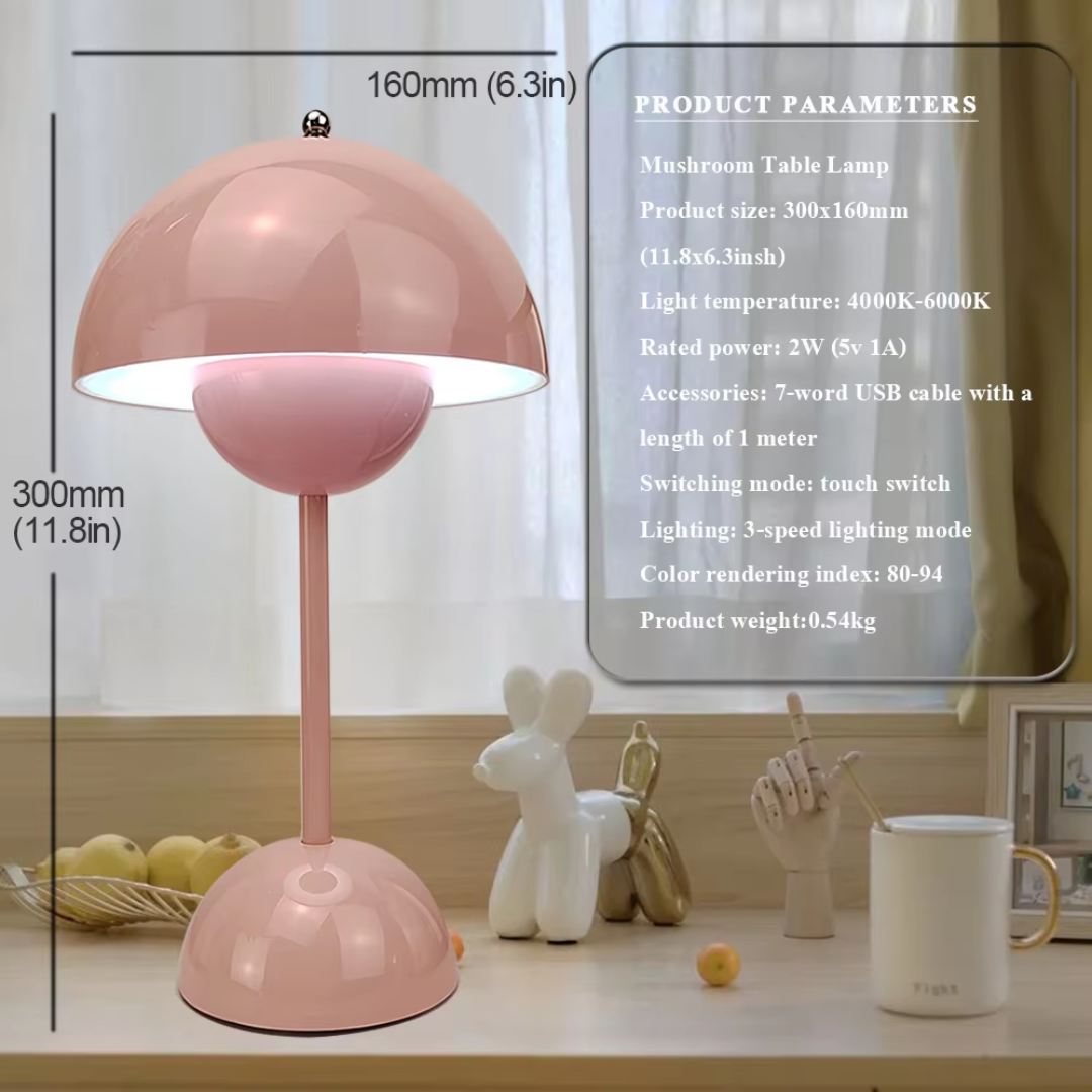 MushroomGlow Uppladdningsbar Lampa | Sladdlös Bordlampa