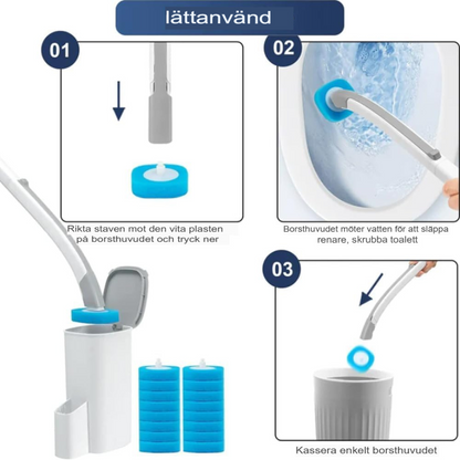 FlushAway Engångs Toalettrengöringskit | 18-delars Borstpåfyllnings- och Hållarset för Badrum
