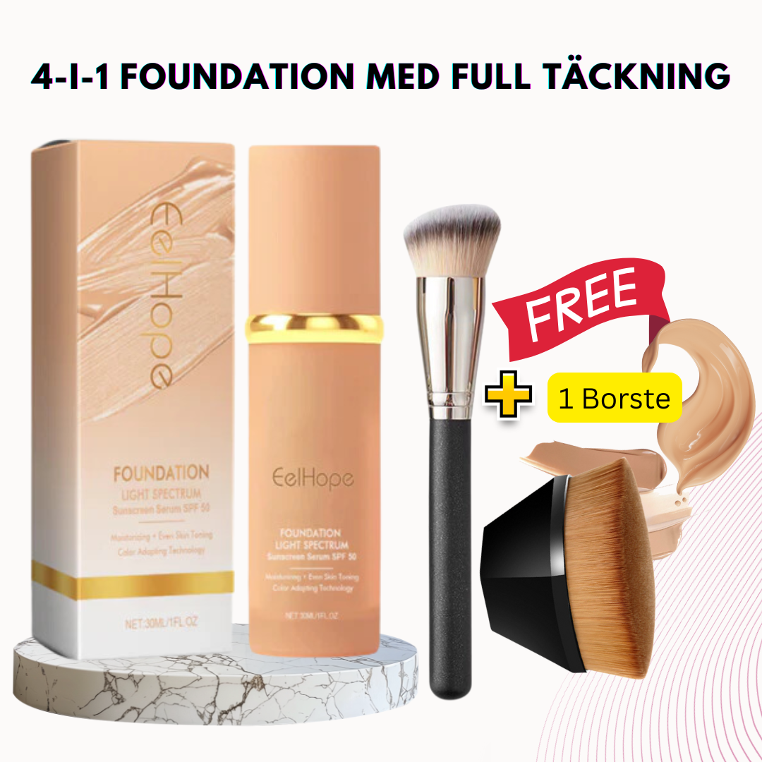 FlawlessRadiance 4-i-1 Foundation+ 1 Borste | Återfuktande, Hållbar Lyster för Jämn Hudton
