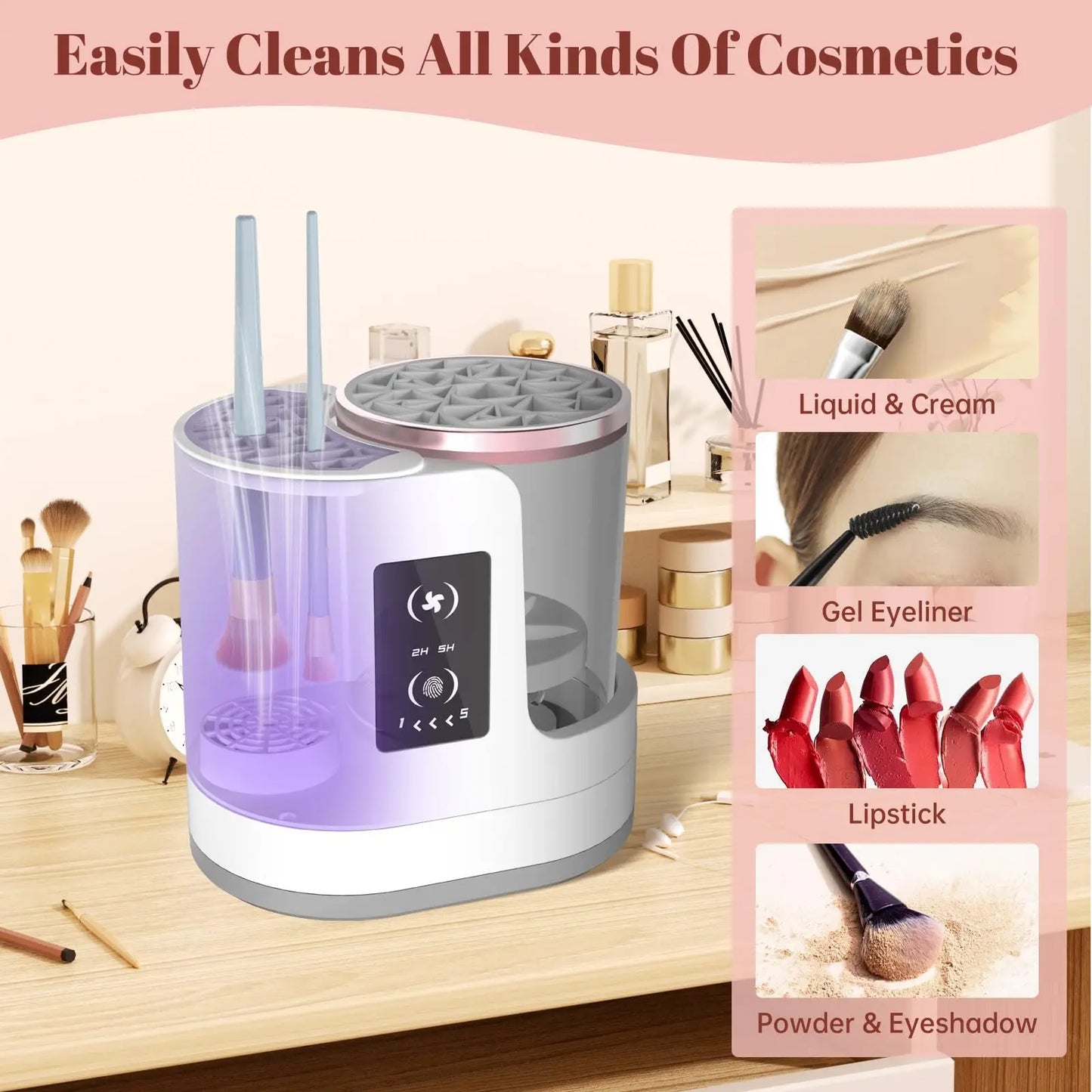 Elektrische make-upborstelreiniger Machine met make-upborstel Droger-houder-draagbare USB-cosmetische penselen Sneldrogend gereedschap Schonere wasmachine